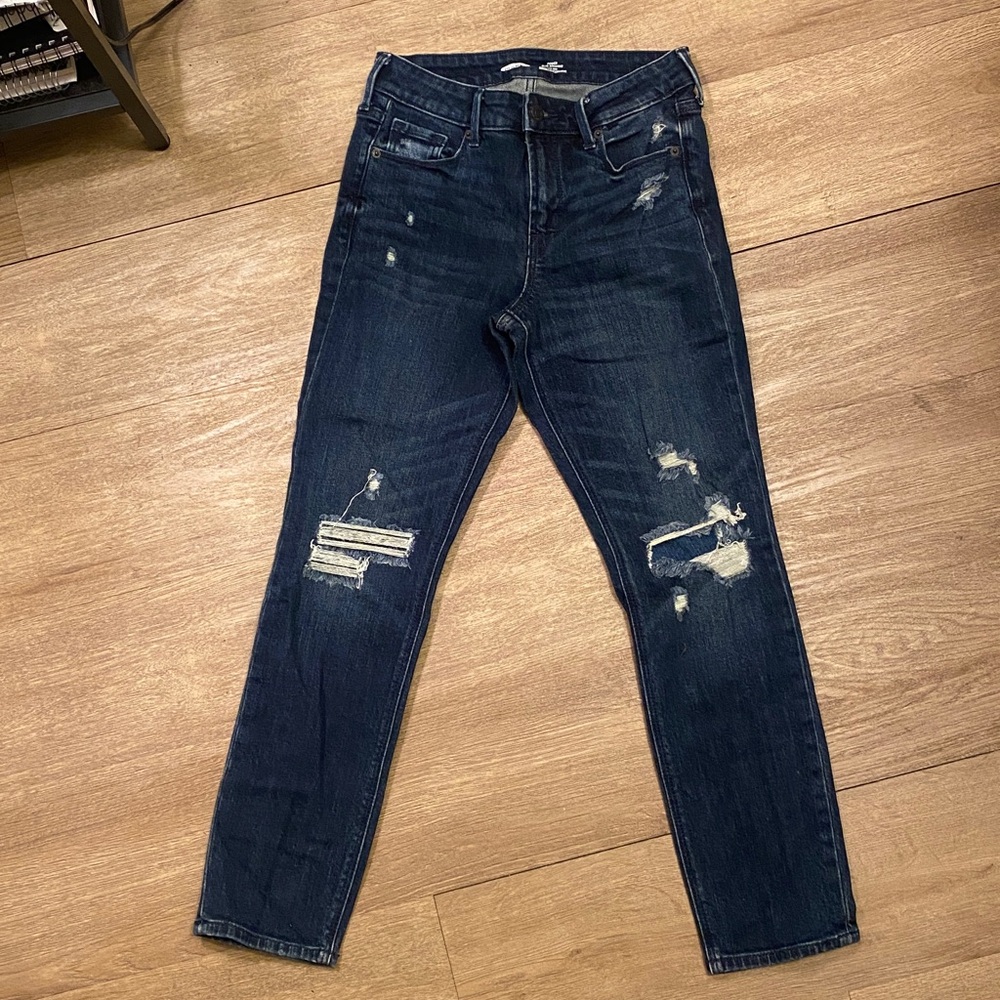 NWOT Old Navy Womens Power Slim Straight High Rise Dark Wash Denim Jeans Sz 2